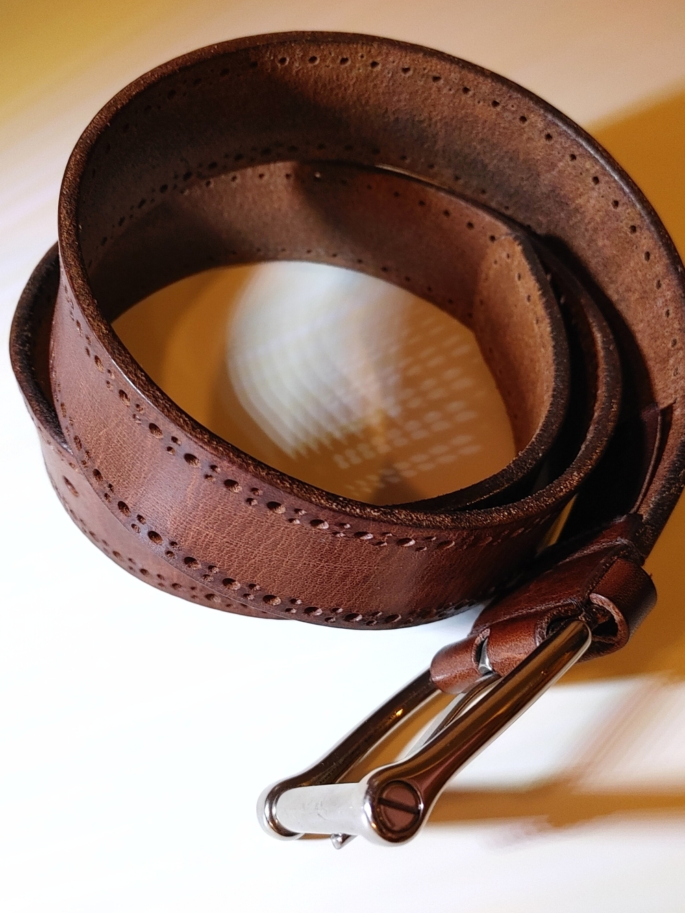 Men's Brown Leather Belt with Decorative Perforation - Classic Casual Dress